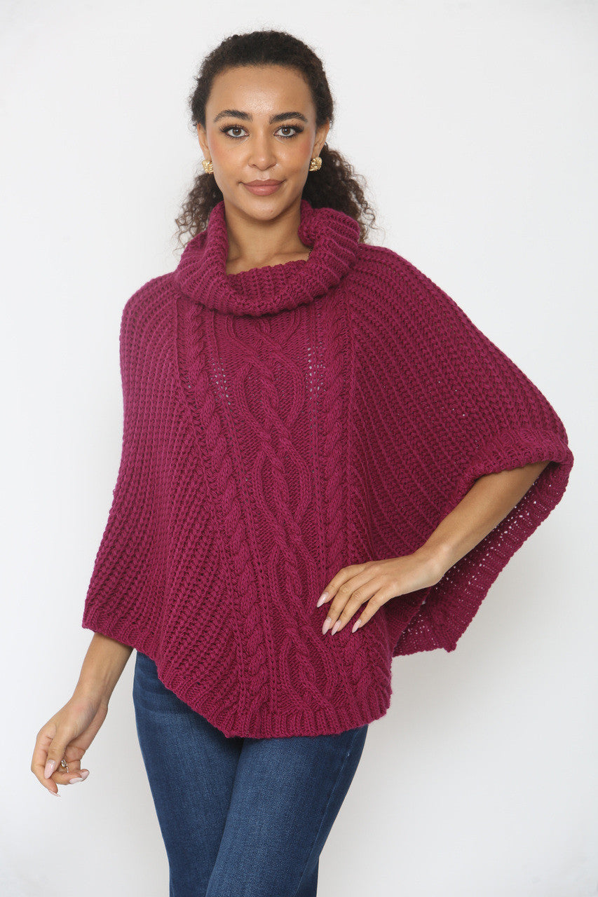 KABELGEBREIDE COLTRUI PONCHO MAGENTA