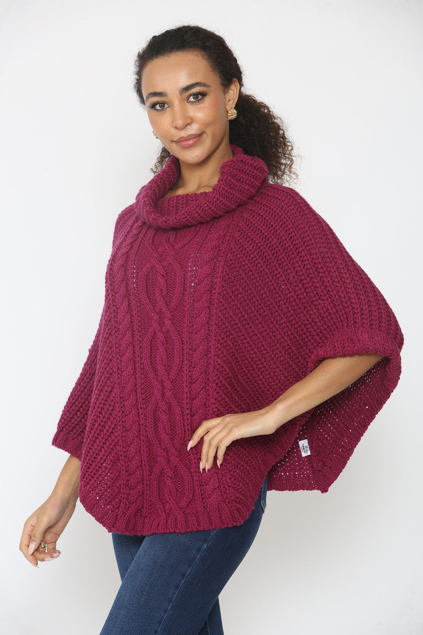 KABELGEBREIDE COLTRUI PONCHO MAGENTA
