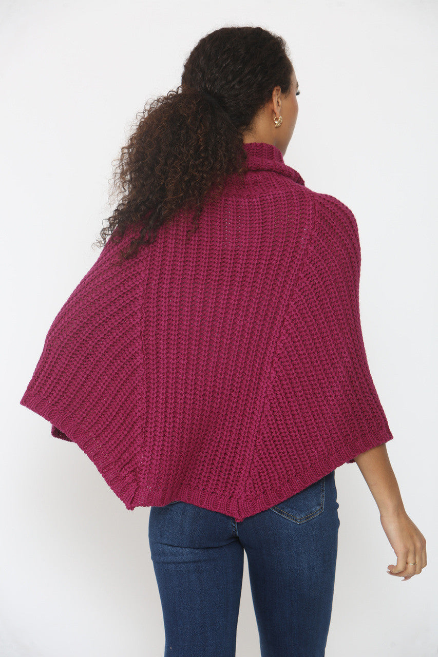 KABELGEBREIDE COLTRUI PONCHO MAGENTA