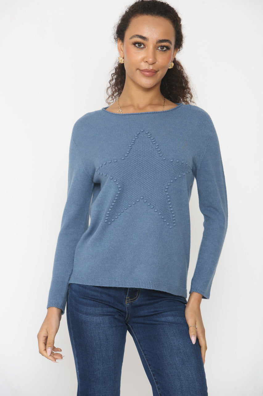 STER MET NOPSJES GEBREIDE TRUI DENIM