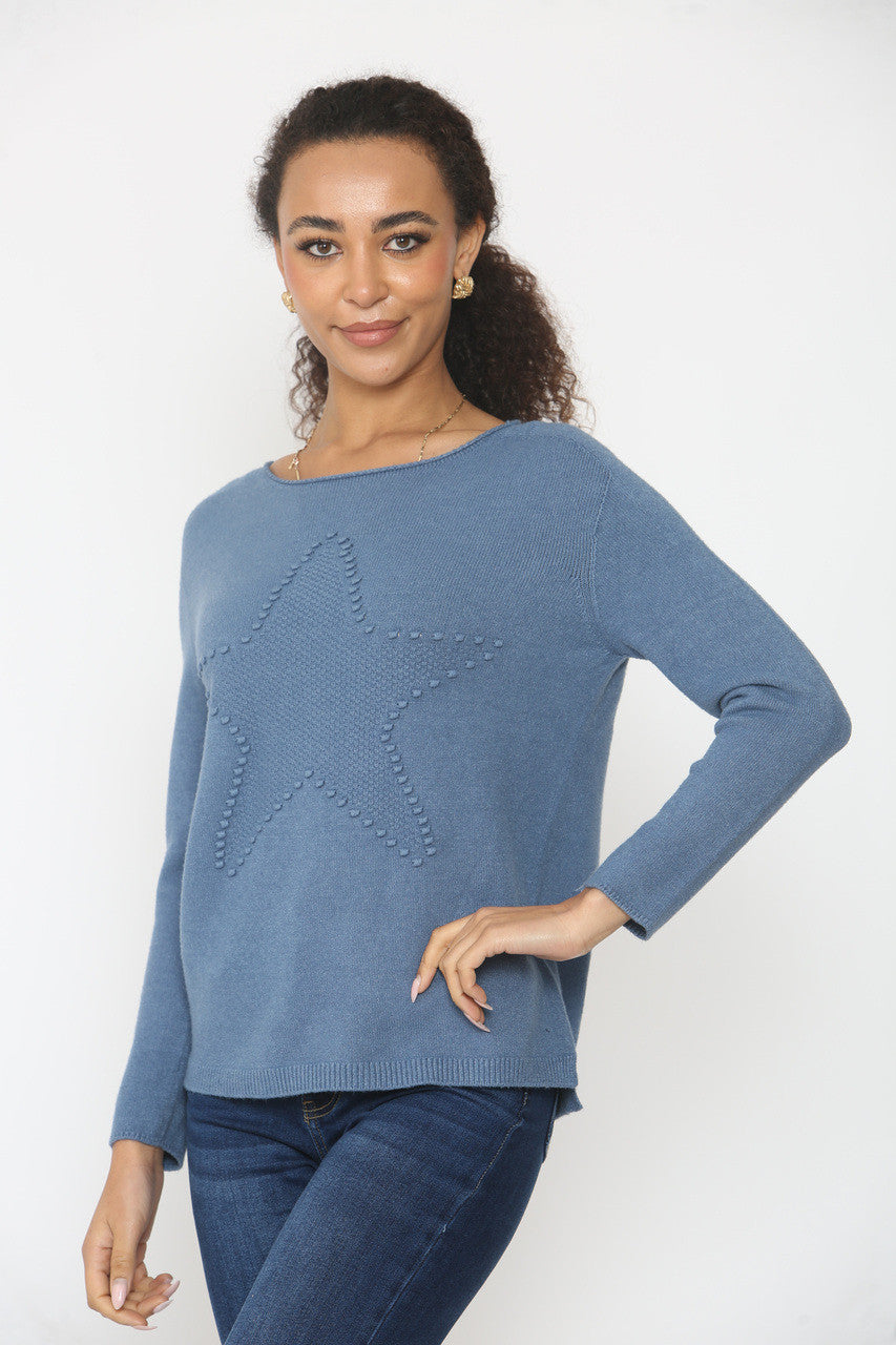STER MET NOPSJES GEBREIDE TRUI DENIM