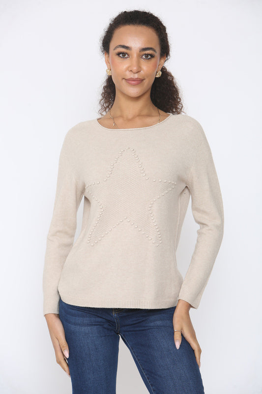 GEBREIDE TRUI STAR BOBBLE BEIGE