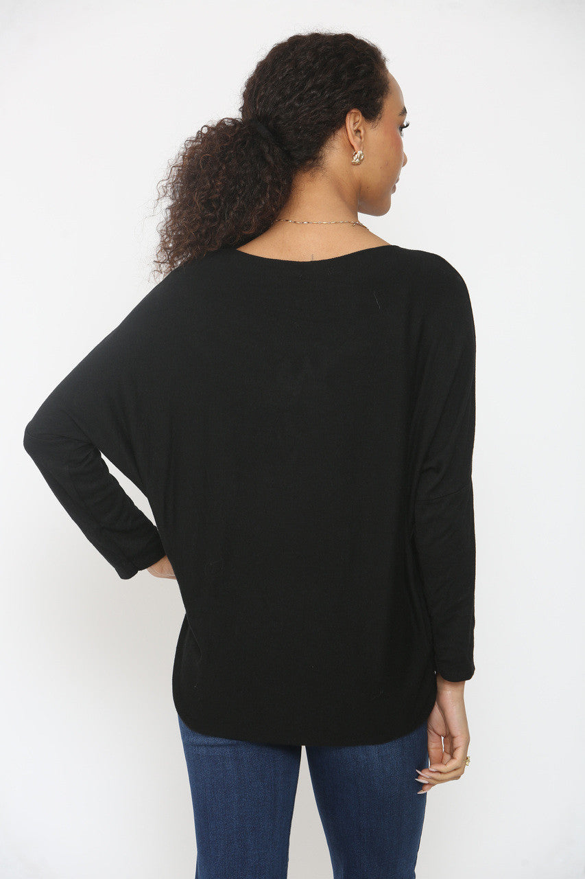 DOUBLE SEQUIN STAR SPARKLE FINE KNIT JUMPER TOP BLACK