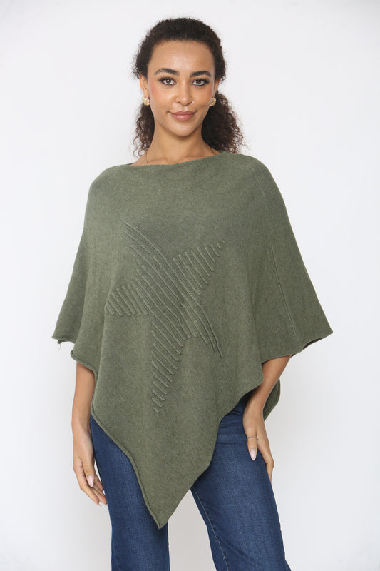GERIBBELDE STER TRUI PONCHO KHAKI