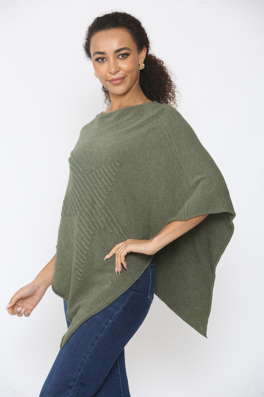GERIBBELDE STER TRUI PONCHO KHAKI