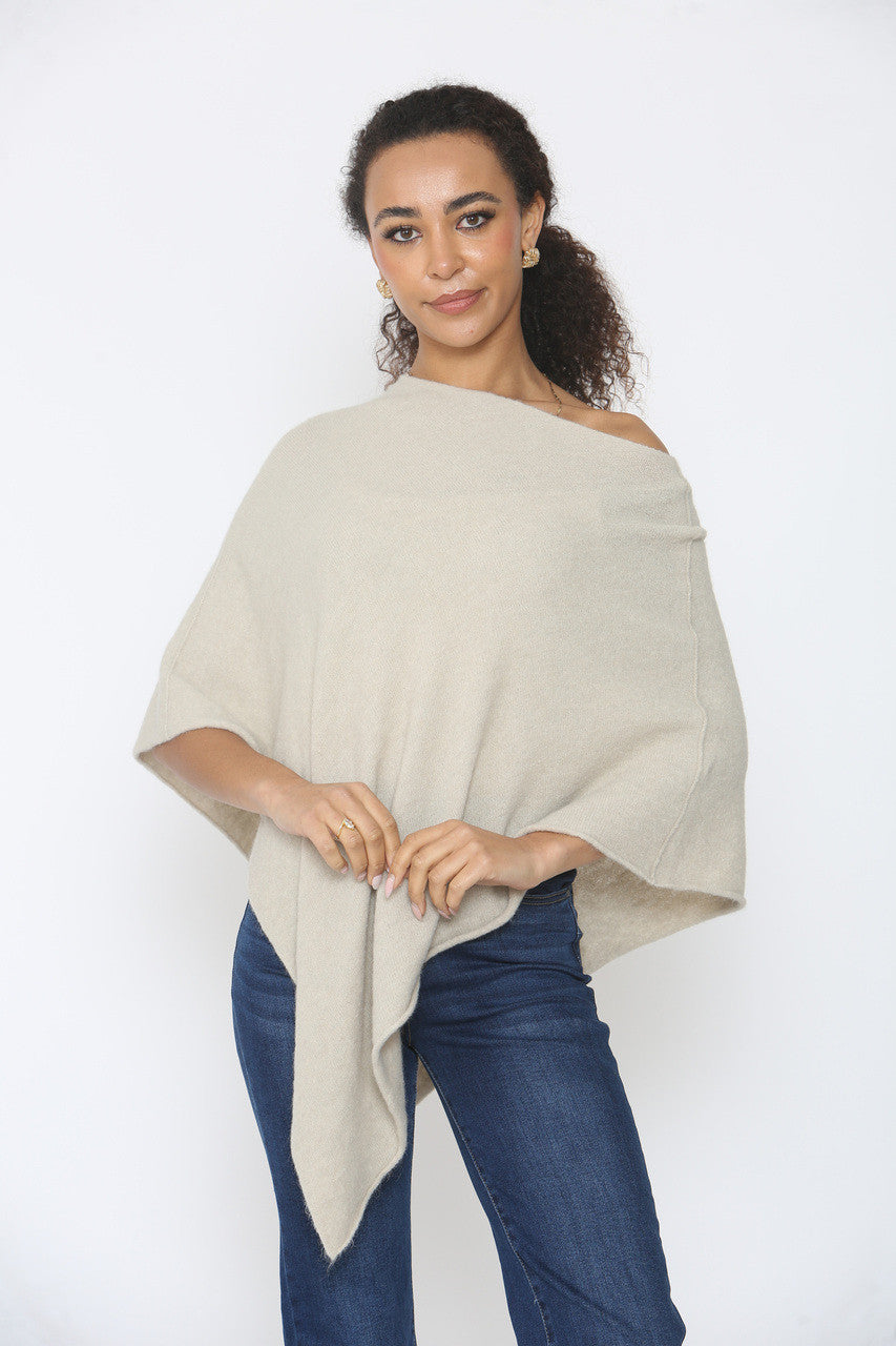 ZACHTE GEBREIDE PONCHO STEENKLEURIG