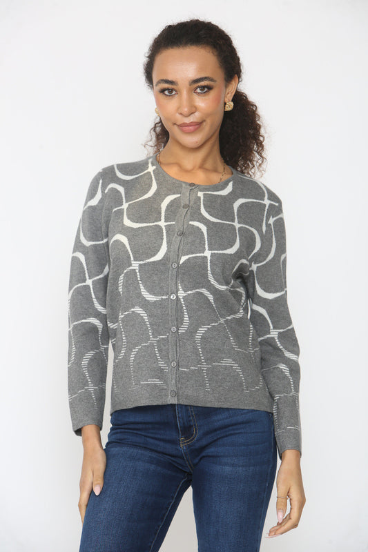 GEOMETRISCHE PRINT VEST TOP GRIJS