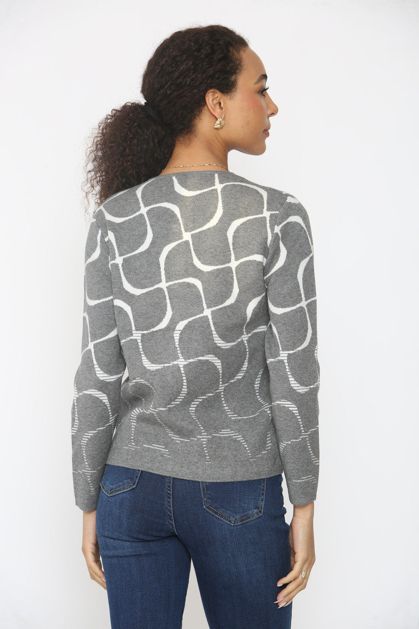 GEOMETRISCHE PRINT VEST TOP GRIJS