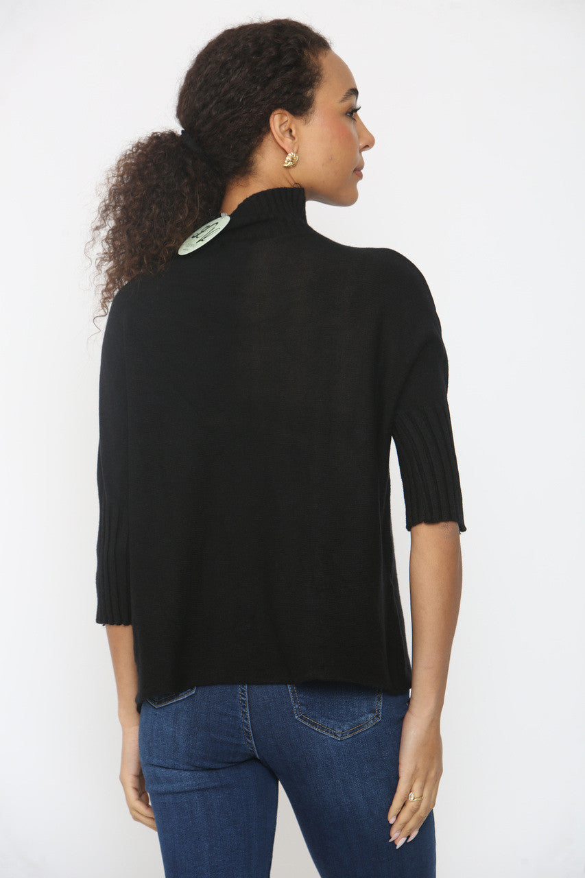 RIBBED SLEEVE & NECK DETAIL KNITTED JUMPER BLACK