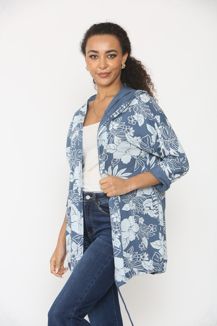 JAS MET BLADERENPRINT EN CAPUCHON - DENIM