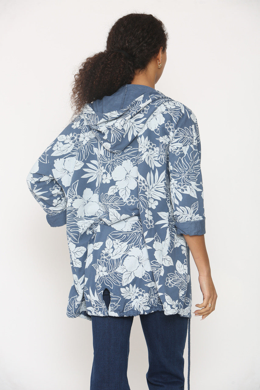 JAS MET BLADERENPRINT EN CAPUCHON - DENIM