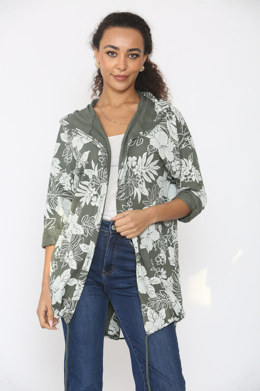 GEBLOEMD JASJE MET CAPUCHON - KHAKI