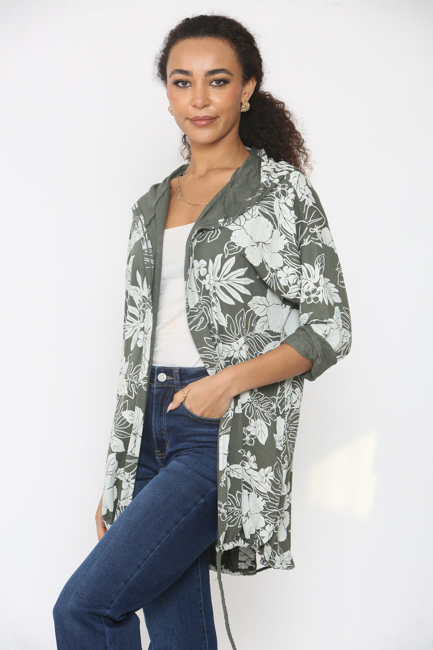 GEBLOEMD JASJE MET CAPUCHON - KHAKI