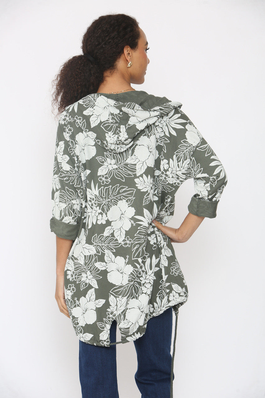 GEBLOEMD JASJE MET CAPUCHON - KHAKI