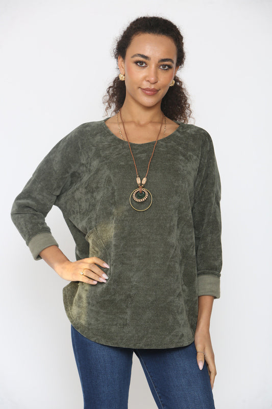 CORDUROY TRUITOP MET ZAK EN KETTING KHAKI