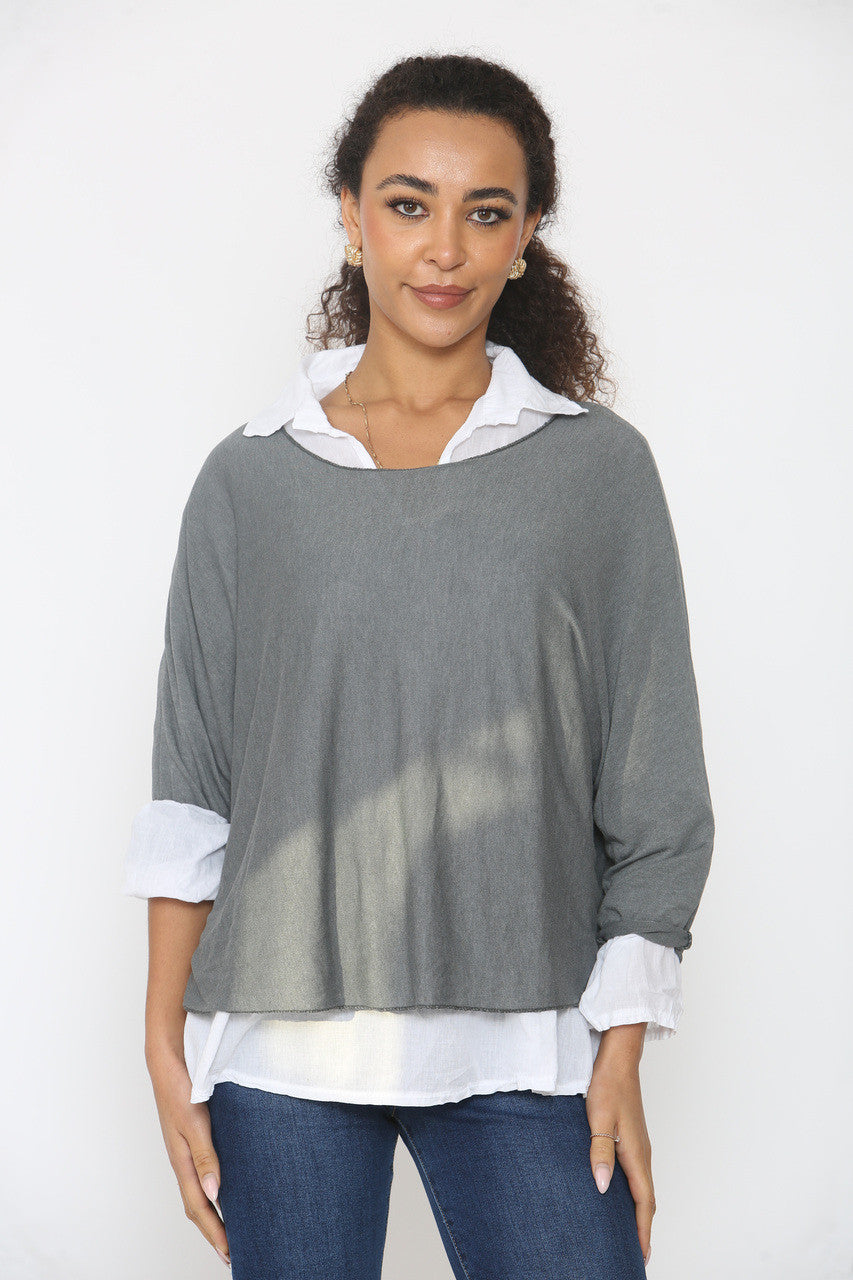 2-IN-1 SHIRT MET GEÏNTEGREERDE TRUI ANTRACIET