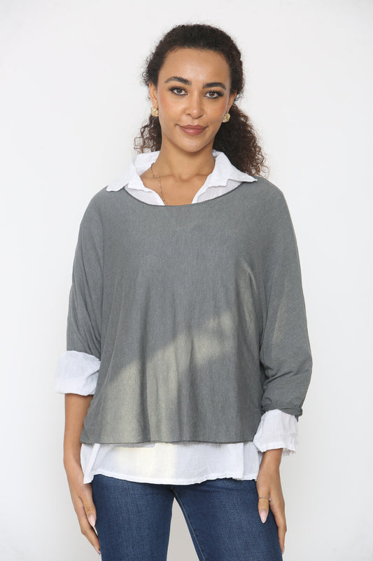2-IN-1 SHIRT MET GEÏNTEGREERDE TRUI ANTRACIET