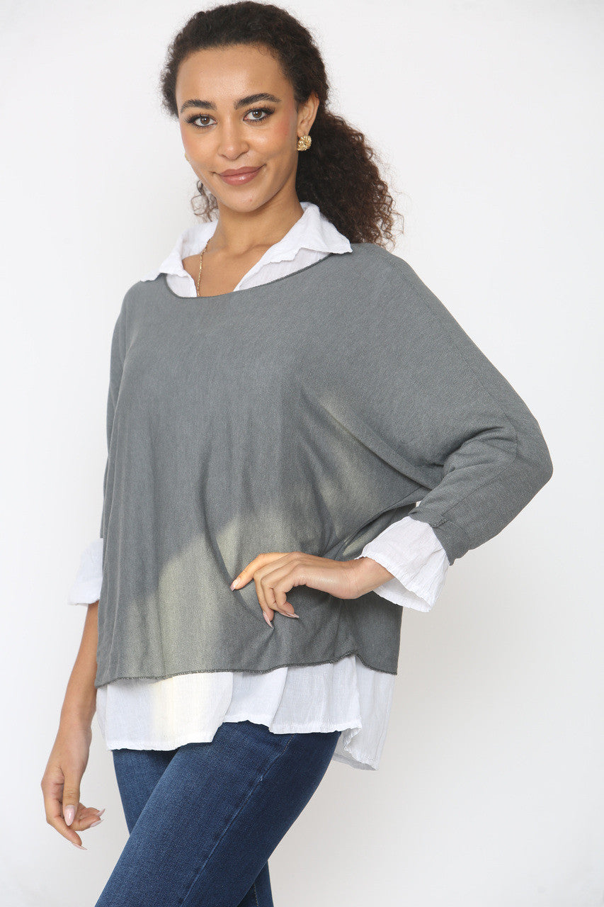 2-IN-1 SHIRT MET GEÏNTEGREERDE TRUI ANTRACIET