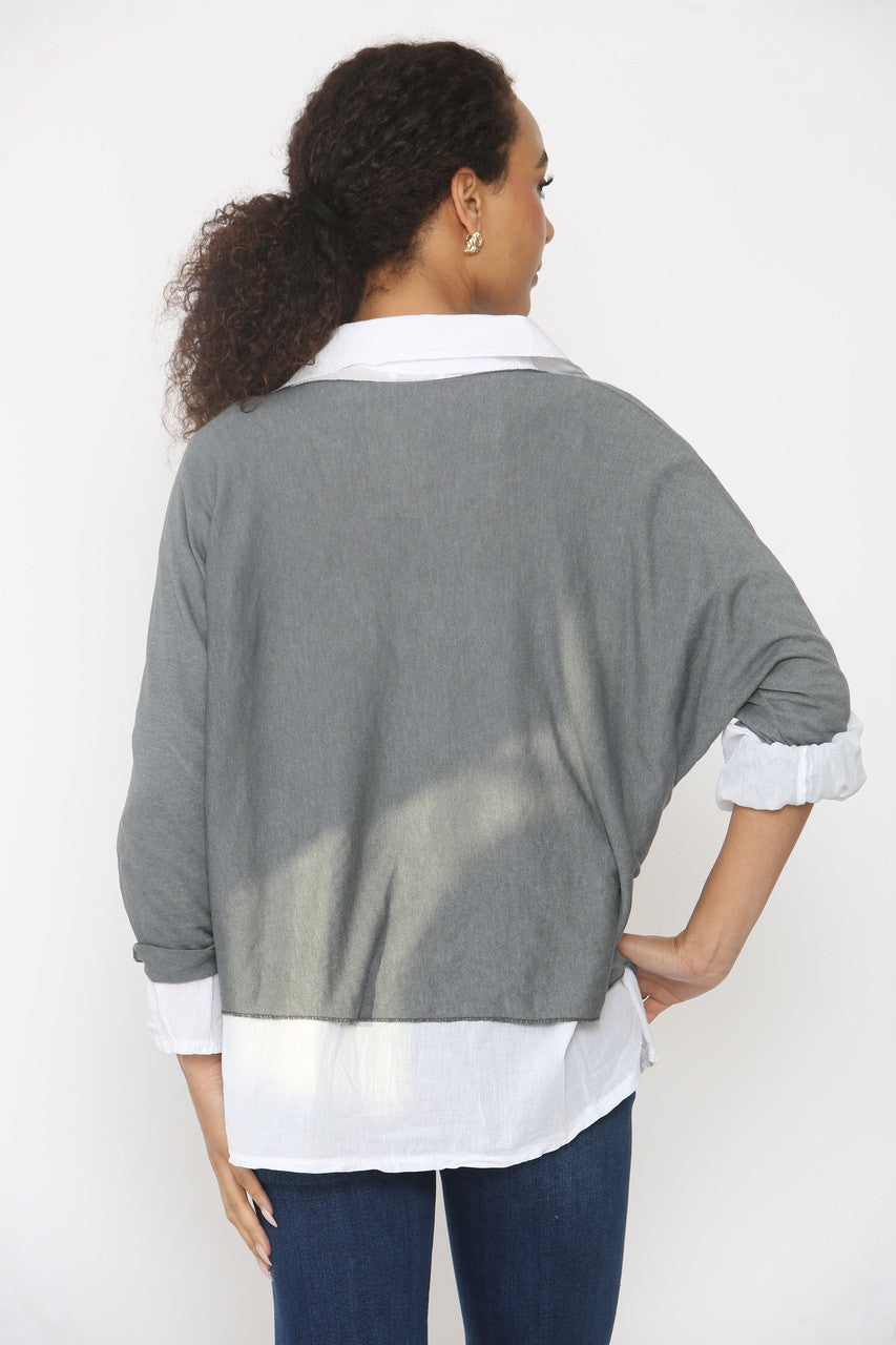 2-IN-1 SHIRT MET GEÏNTEGREERDE TRUI ANTRACIET