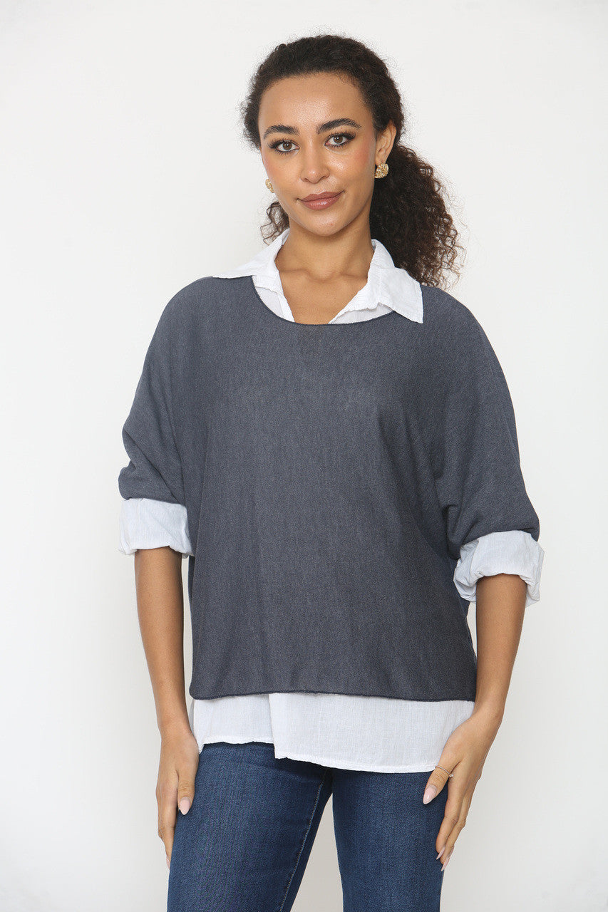 2 IN 1 SHIRT LAYER JUMPER NAVY