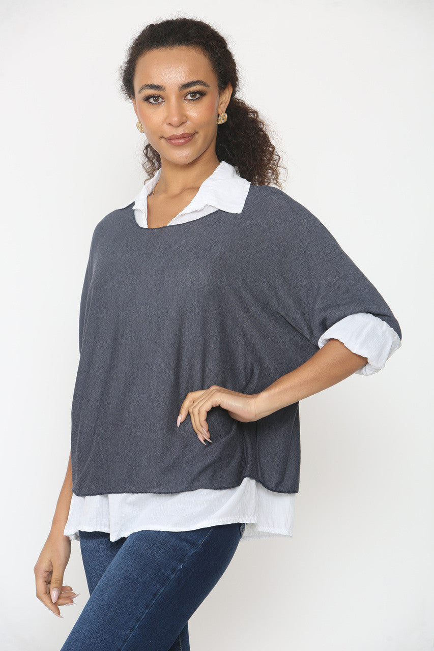 2 IN 1 SHIRT LAYER JUMPER NAVY