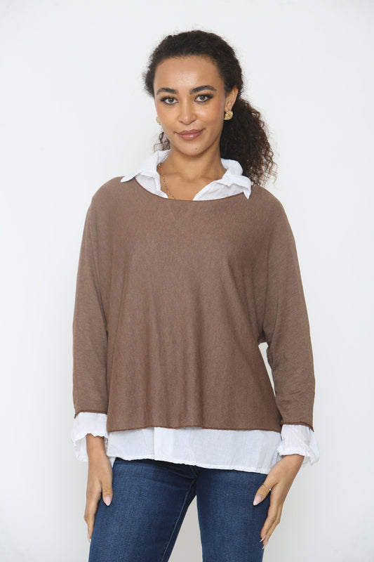 2-IN-1 SHIRTLAAGTRUI BRUIN