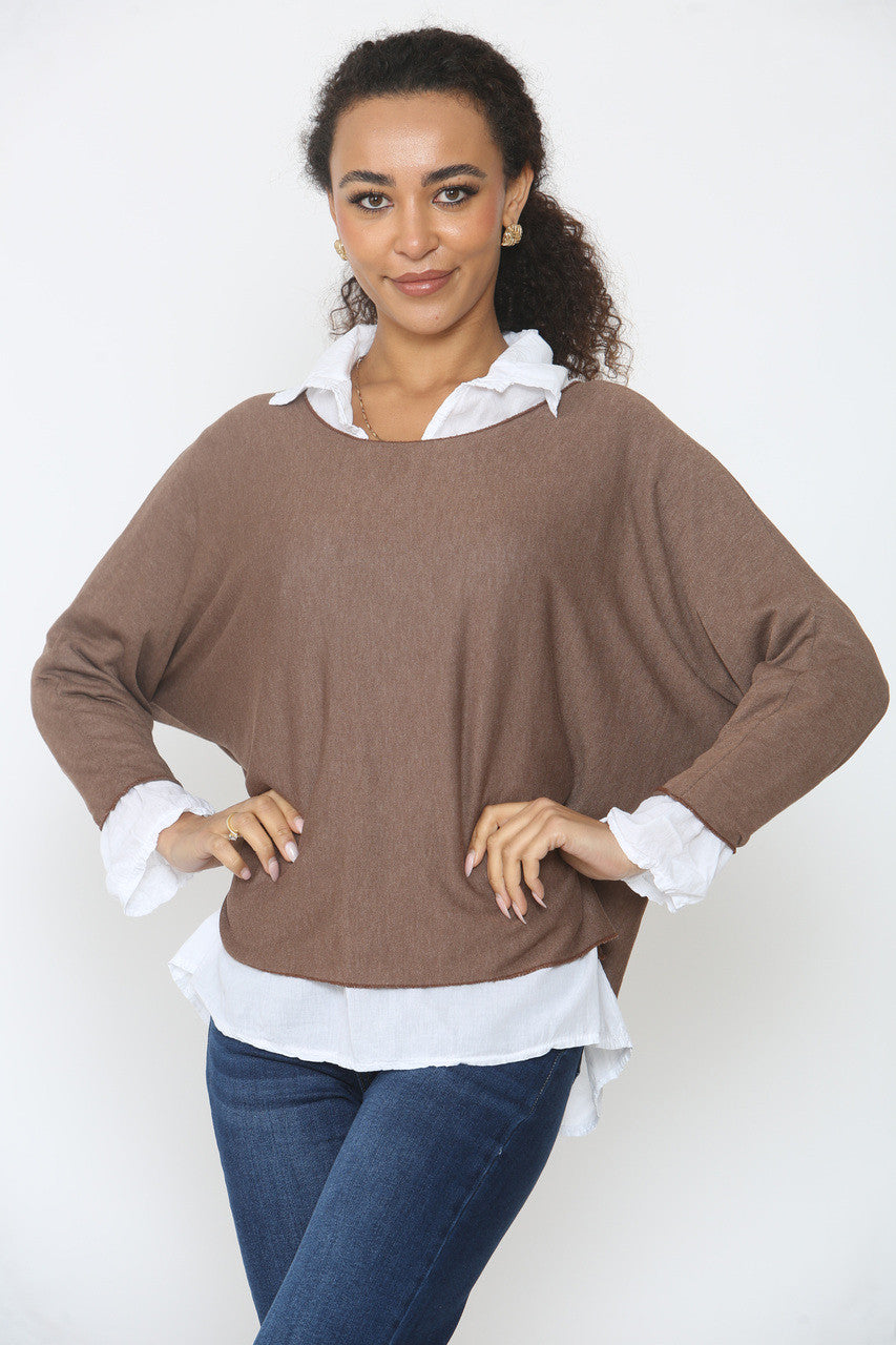 2-IN-1 SHIRTLAAGTRUI BRUIN