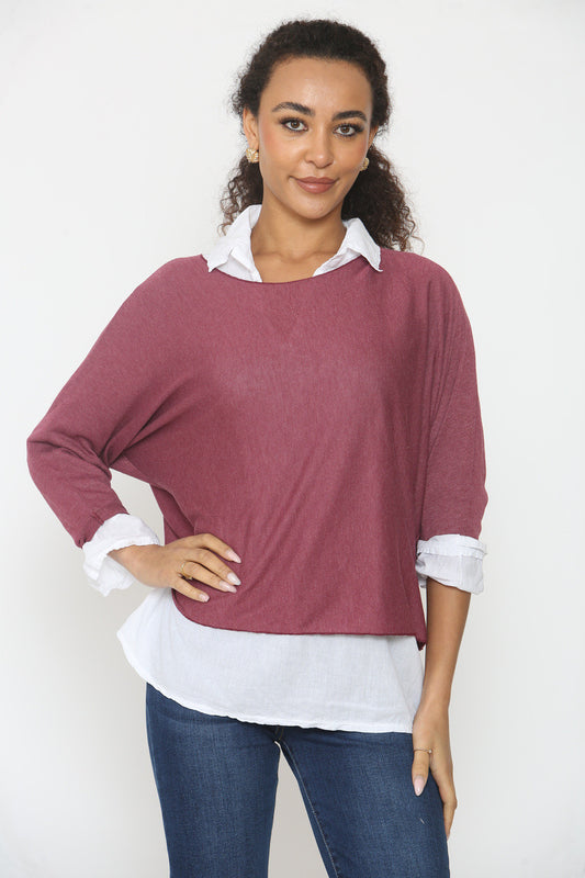 2-IN-1 SHIRTLAAG TRUI BORDEAUX