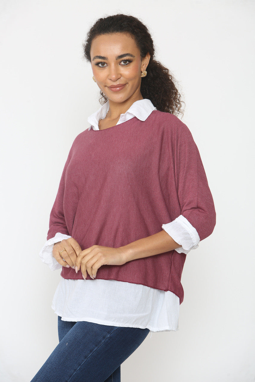 2-IN-1 SHIRTLAAG TRUI BORDEAUX