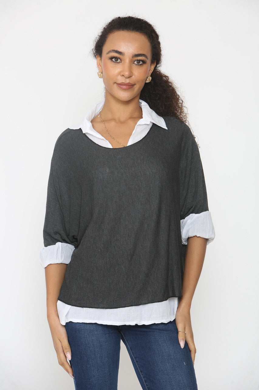 2-IN-1 SHIRTLAAG TRUI ZWART