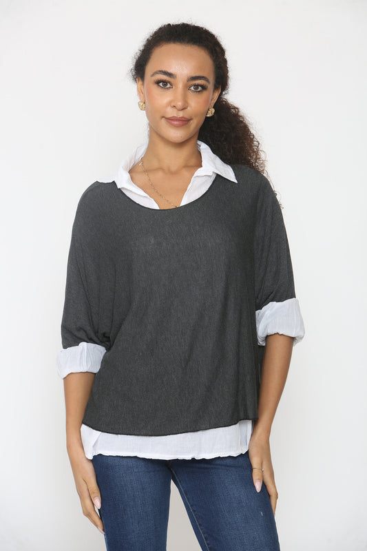 2-IN-1 SHIRTLAAG TRUI ZWART