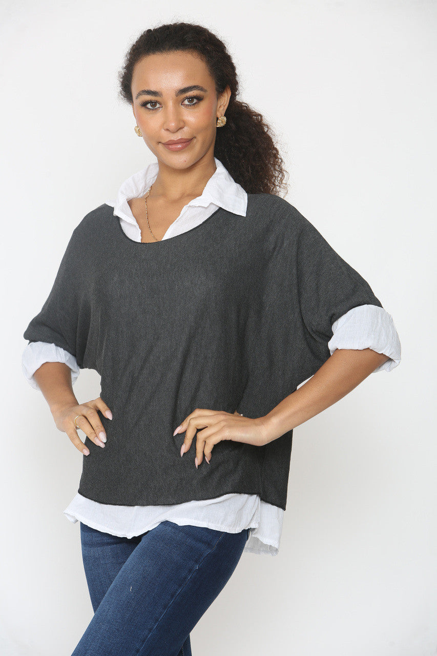 2-IN-1 SHIRTLAAG TRUI ZWART