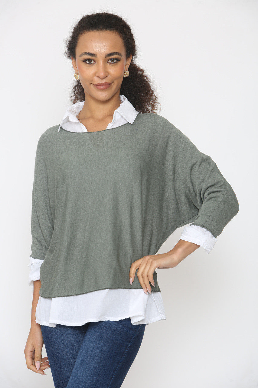 2 IN 1 SHIRT LAYER JUMPER KHAKI