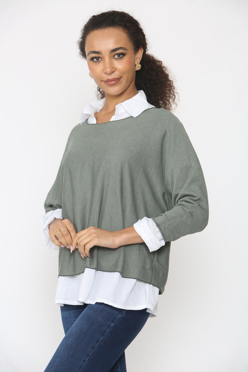 2 IN 1 SHIRT LAYER JUMPER KHAKI