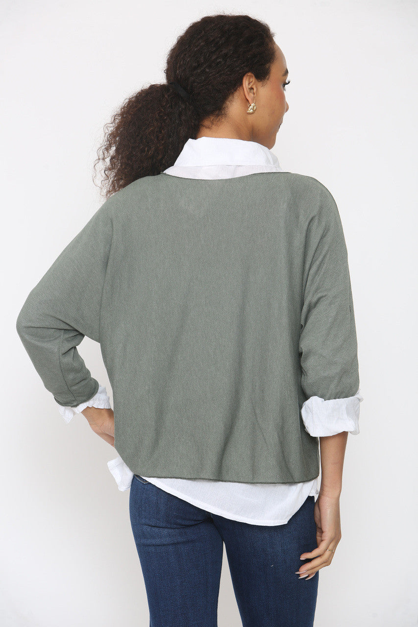 2 IN 1 SHIRT LAYER JUMPER KHAKI