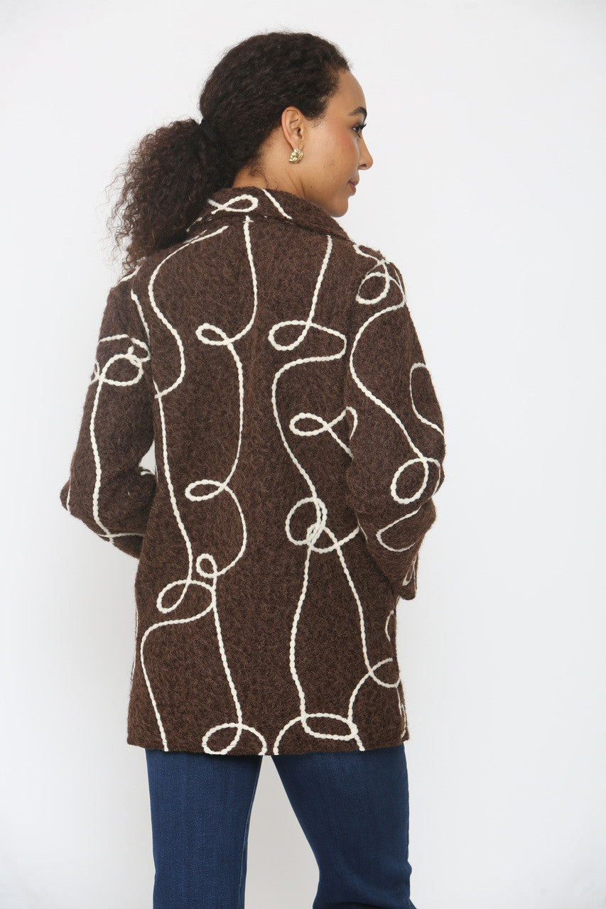 GEBORDUURDE SWIRL JAS MET KNOPEN BRUIN