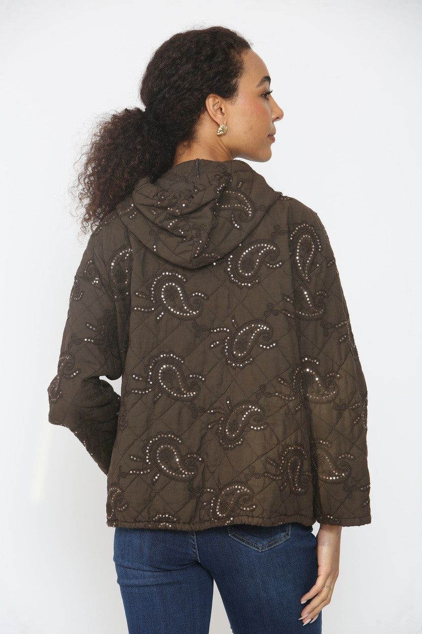 PAISLEY PRINT GEWATTEERDE JAS MET PAILLETTEN BRUIN