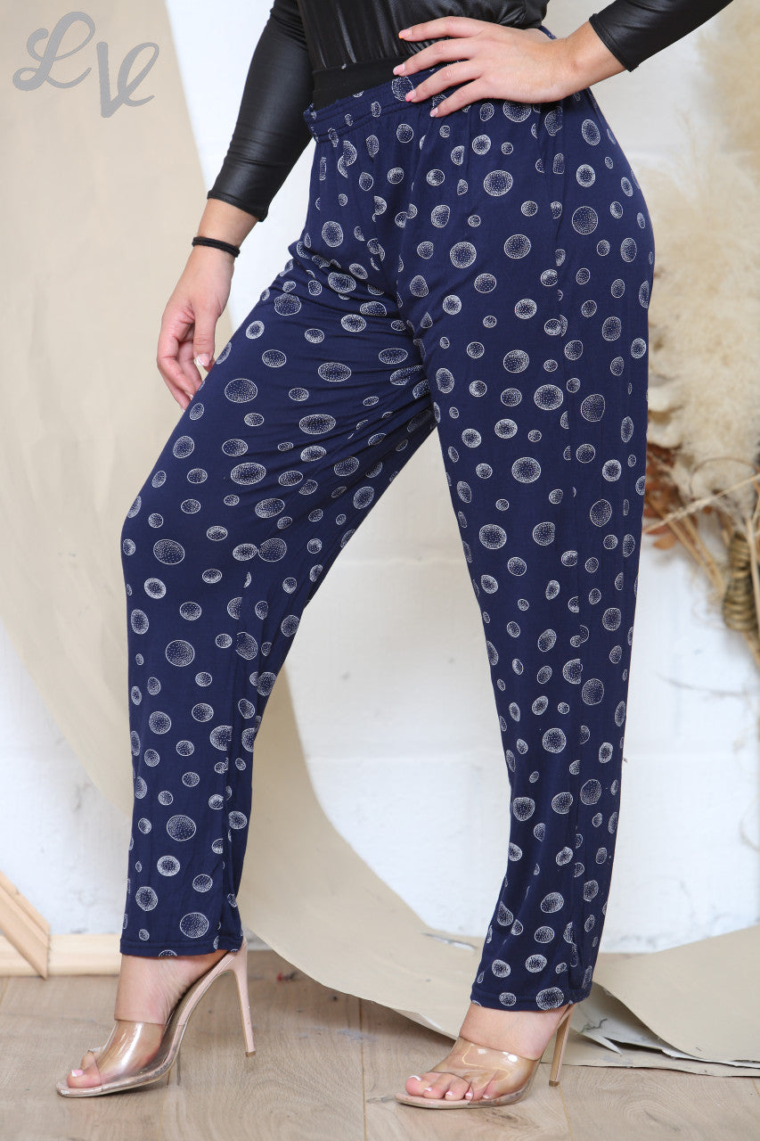 Ladies Bubble Print Trousers Navy