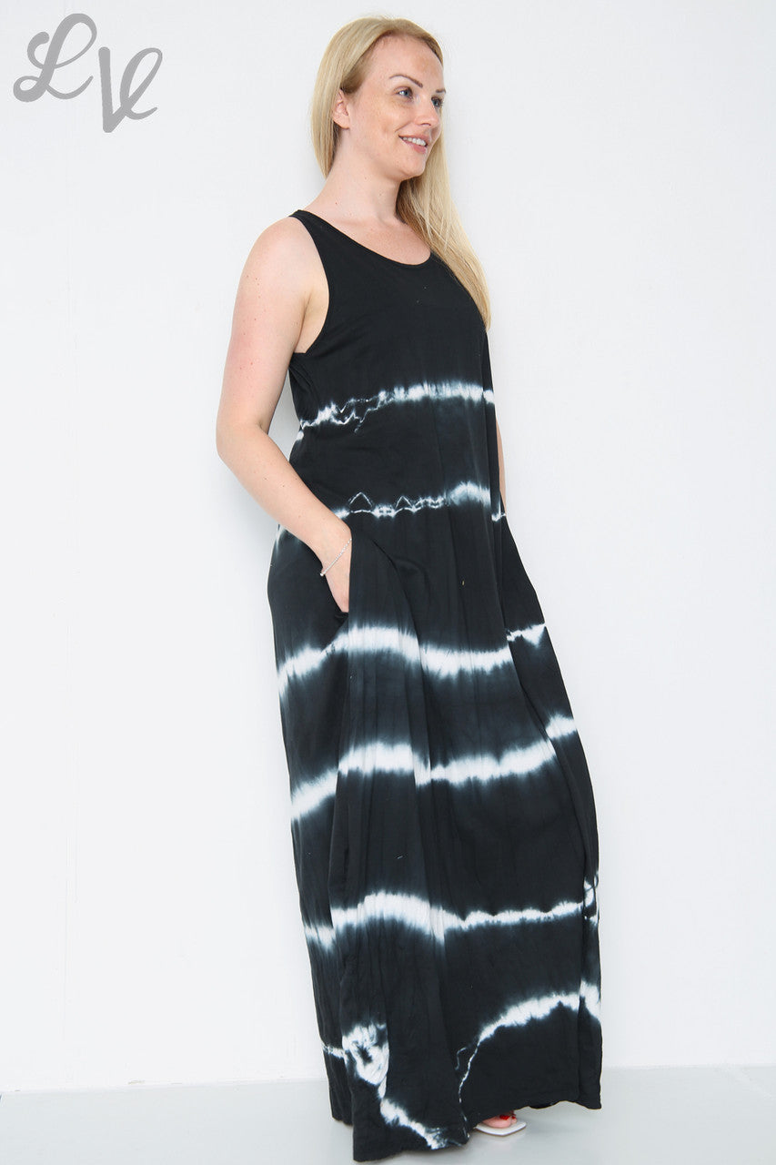 Dames Tie-Dye Maxi Jurk Zwart Stukprijs €9,99