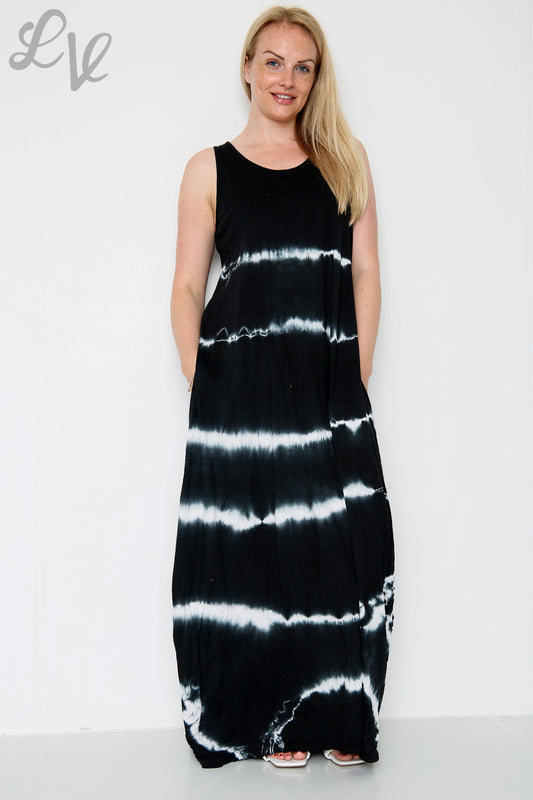 Dames Tie-Dye Maxi Jurk Zwart Stukprijs €9,99