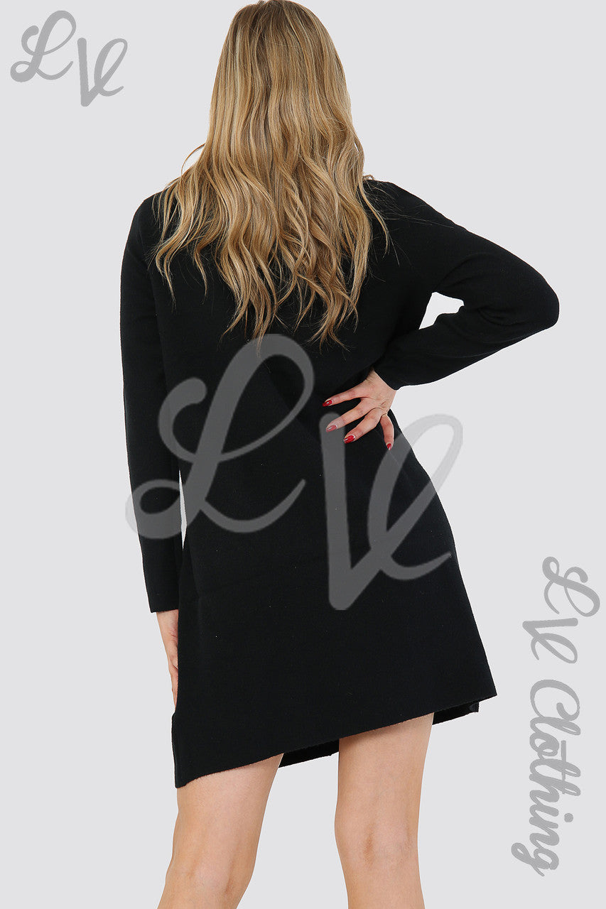 Dames Gebreide Jurk Met Zakdetails Zwart - Prijs per stuk €25,99