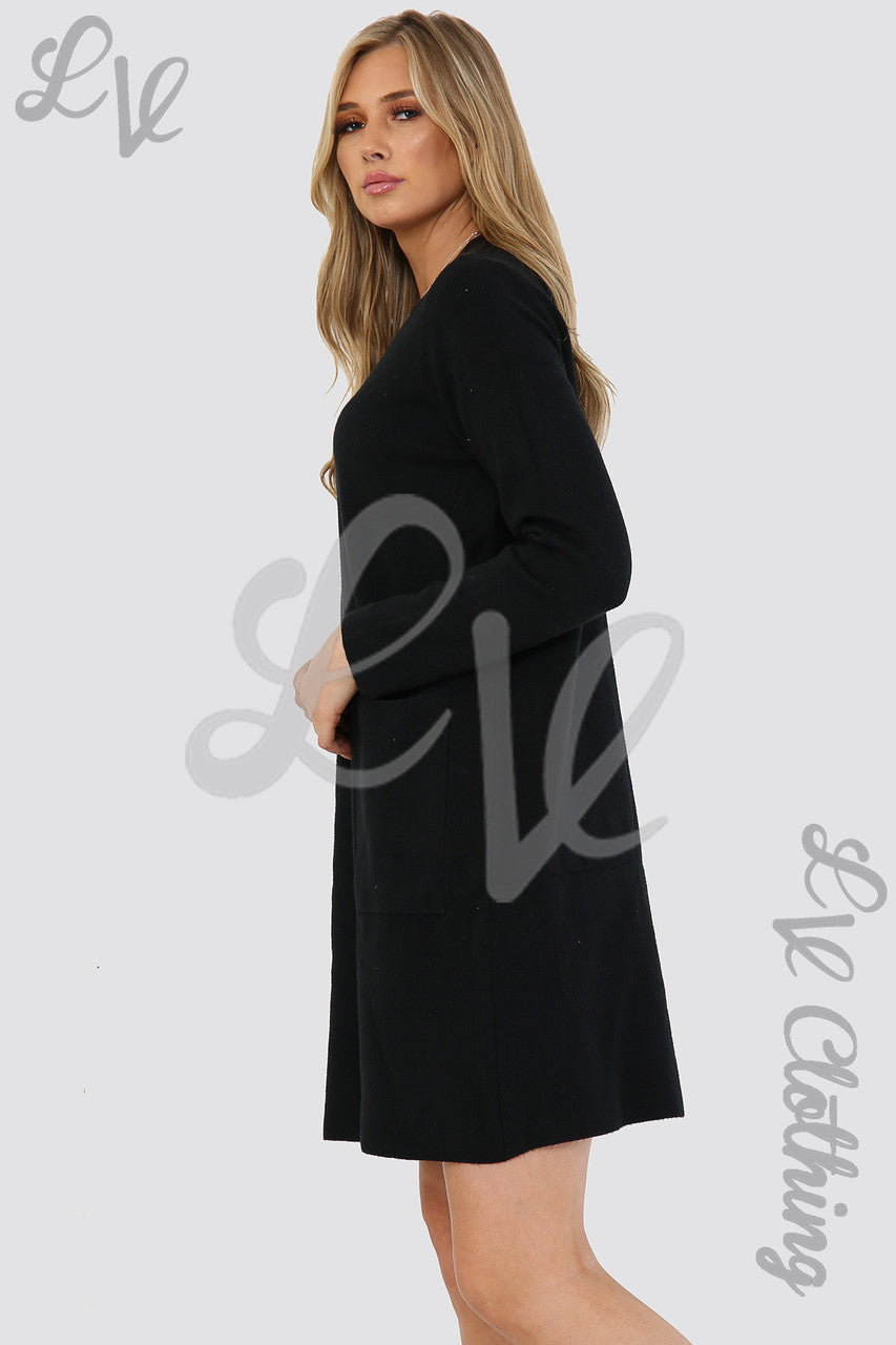 Dames Gebreide Jurk Met Zakdetails Zwart - Prijs per stuk €25,99