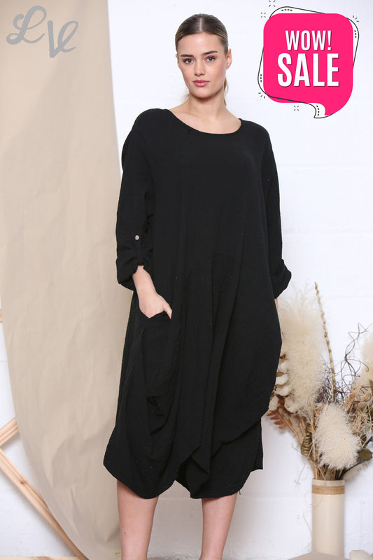 Dames Relaxed Gedrapeerde Jurk Tuniek Top Zwart