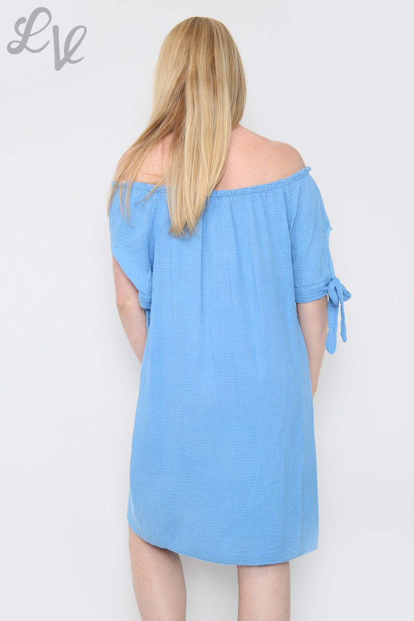 Dames effen Gypsy jurk blauw