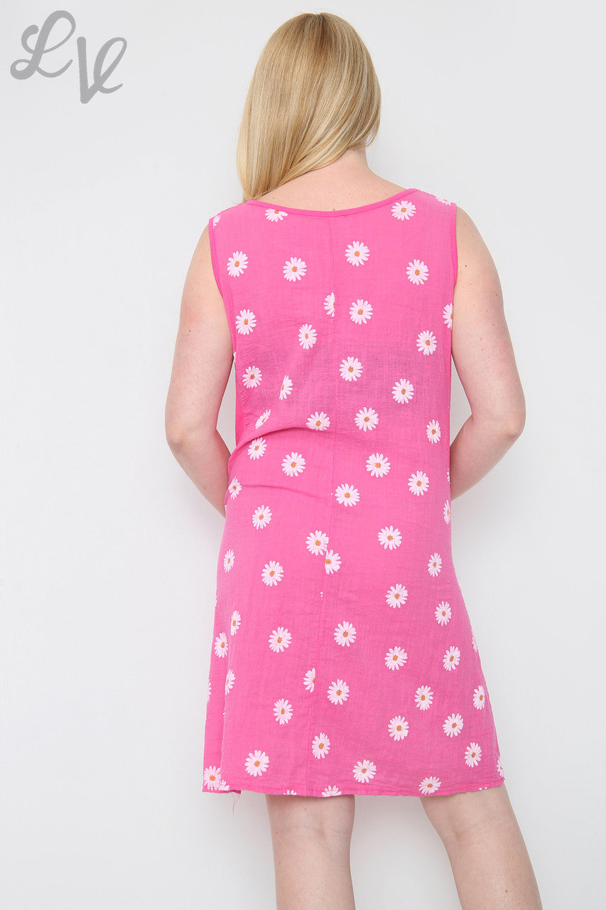 Ladies Daisy Print Sleeveless Dress Cerise Unit Price £10.99