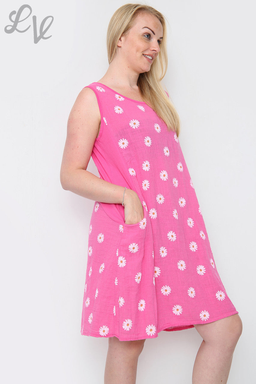 Ladies Daisy Print Sleeveless Dress Cerise Unit Price £10.99