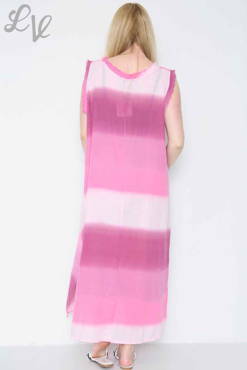 Dames Ombre Mouwloze Jurk Cerise Stukprijs € 14,99