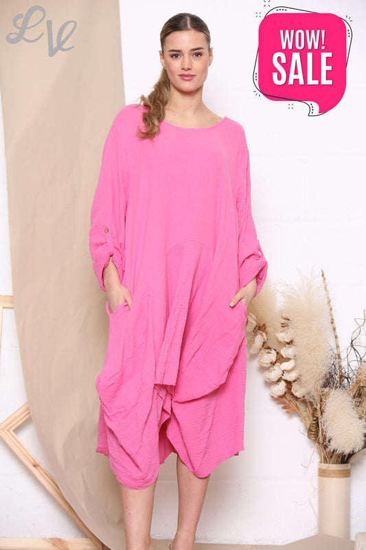 Dames Relaxed Gedrapeerde Jurk Tuniek Top Cerise