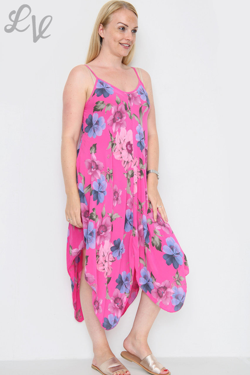 Ladies Flower Print Strappy Dress Cerise Unit Price £8.99