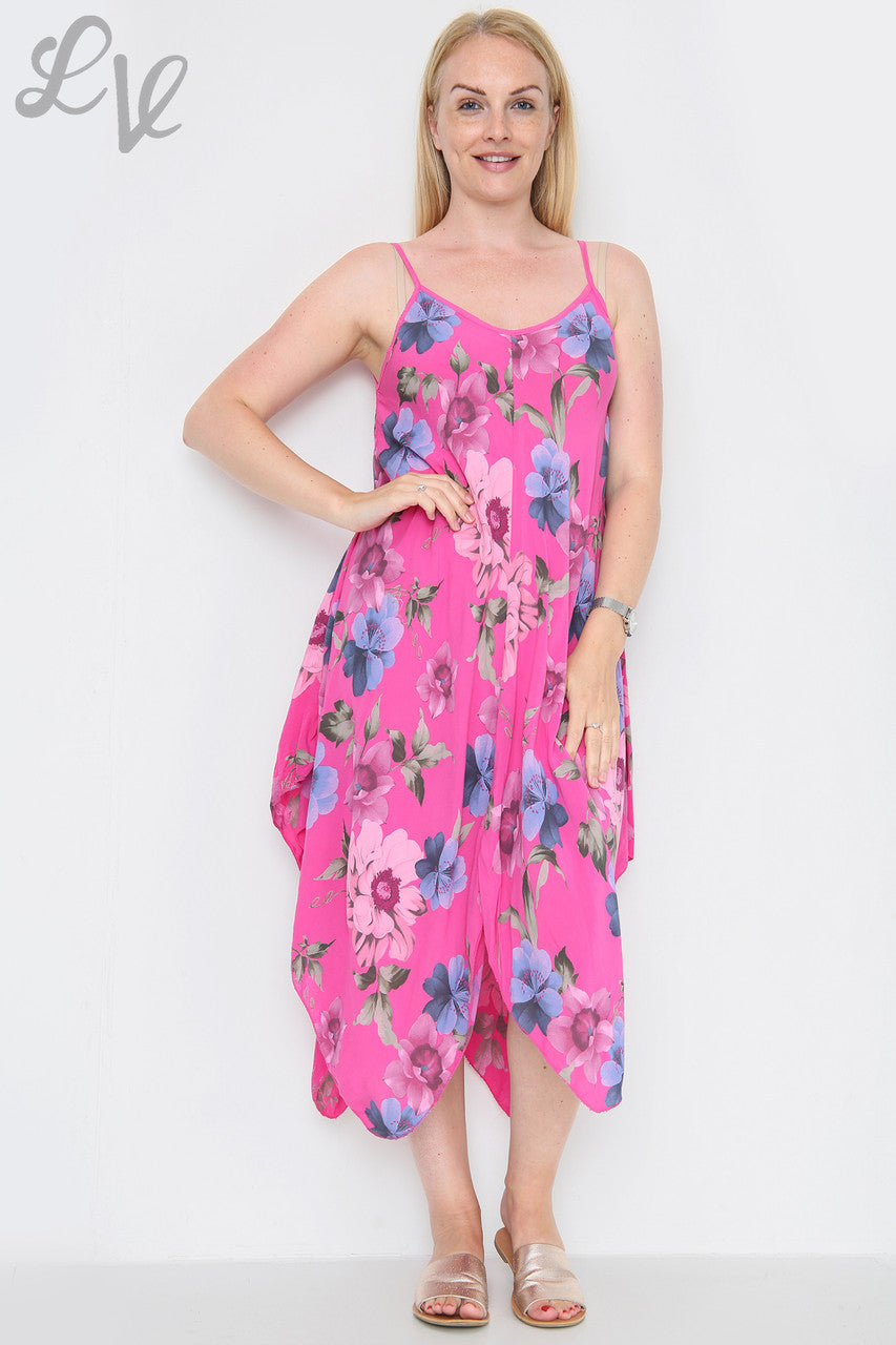 Ladies Flower Print Strappy Dress Cerise Unit Price £8.99